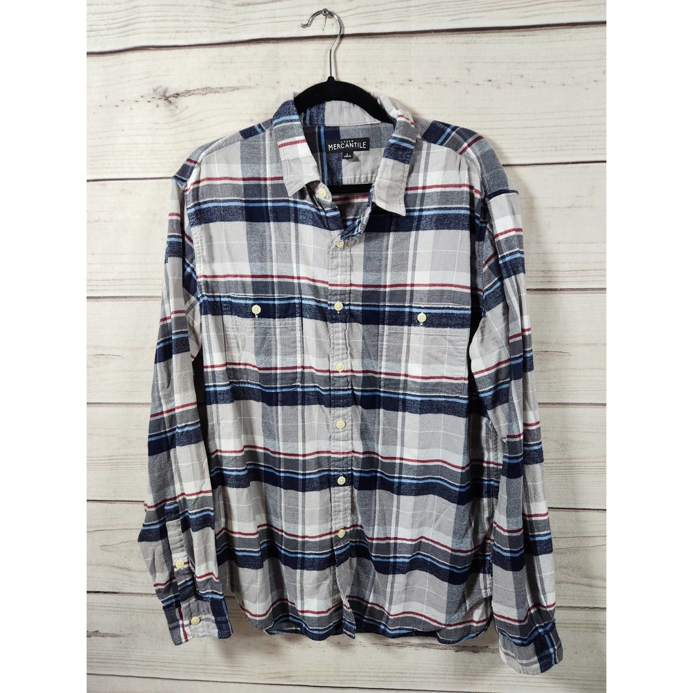 J. Crew Men's White Blue Plaid Long Sleeve Button Down Shirts Size Large
